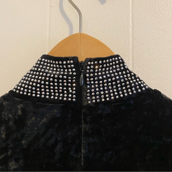 NWT Forever 21 Black Velvet Stud Detail High Neck Long Sleeve Bodycon Mini Dress - Picture 5 of 13